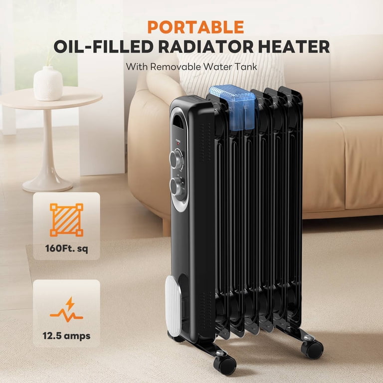 JIOABL 1500W Oil Filled Radiator Heater, Black photo 2