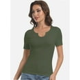thumbnail image 3 of Women's Short Sleeve V-Neck Ribbed Blouse - Slim Fitted Casual Basic Top, 3 of 6