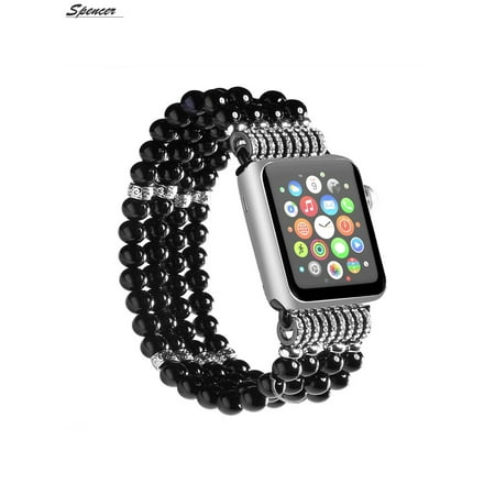 Spencer Replacement Apple Watch Band, Elastic Beaded Faux Pearl Bracelet Watch band Strap for iWatch Series 5/4/3/2/1 38mm