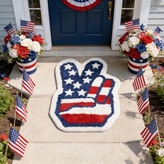 Cififendec 4th of July Thickened American Flag Shower Rug, Patriotic Bathroom Rug with Inspired Floral Patterns, Red Blue White Star Stripe Bath Mat for Independence Day Decor