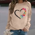 thumbnail image 2 of GPOECD Mode Femme Décontractée Couleur Unie Manches Longues Imprimé Lettre Col Rond Chandail en Molleton Sans Capuche Coupe Ample Confortable chandail-Over Kaki,G, 2 of 5