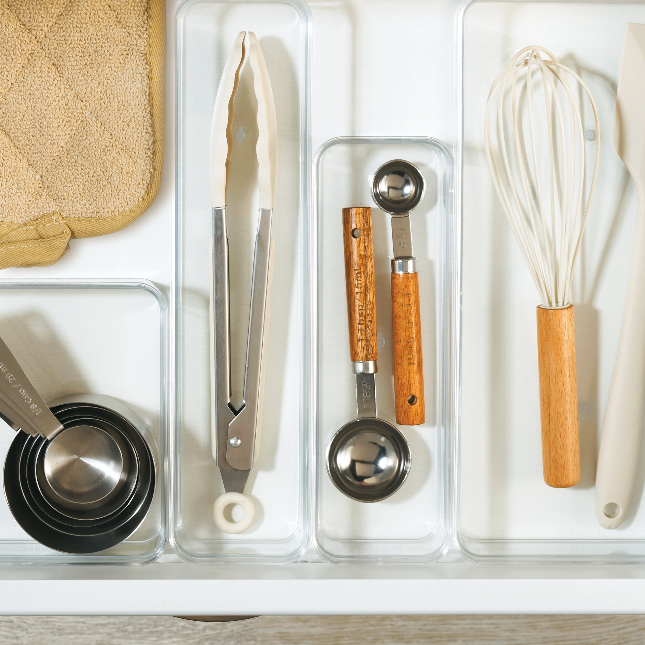 Mainstays Extra Large Clear Plastic Narrow Kitchen Drawer Organizer Storage Tray, Cabinet, Desk and Bathroom Drawer Organizer for Utensil, Cutlery and Flatware Storage, 12" x 3" x 2"