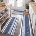 thumbnail image 2 of Blue and White Geometric Striped Pattern Kitchen Rugs Sets Of 3,Kitchen Runner Rugs Non Skid Washable,Decorative Kitchen Floor Mats for Kitchen,Sink,Laundry,17"x30"+ 17"x47" + 17"x59", 2 of 6