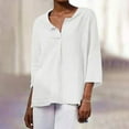 thumbnail image 4 of DDAPJ pyju Cotton Linen Button Shirts for Women,3/4 Sleeve Lapel Shirt High Low Blouse Draped Casual Tunic Loose Comfy Longshirt Solid Color Summer Vation Tops, 4 of 5