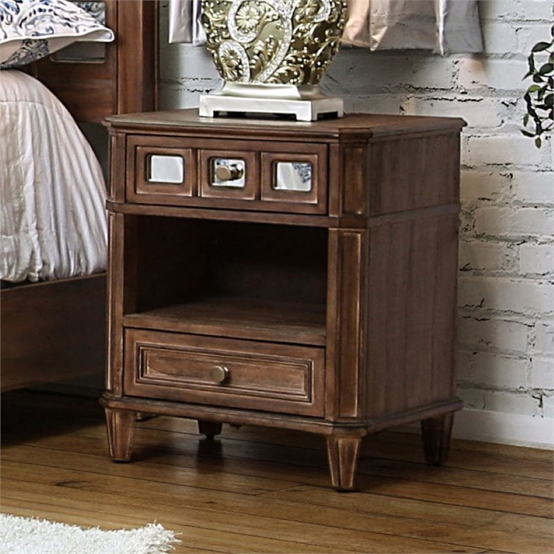 Furniture of America Ezra Transitional Wood 2Drawer Nightstand in