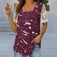 thumbnail image 2 of LYXSSBYX Womens T Shirts Graphic Tees Trendy Women's Fall and Summer Sexy Short Sleeved Neck Printed Color Lace Patchwork Fold T-Shirt Top Blouse, 2 of 5