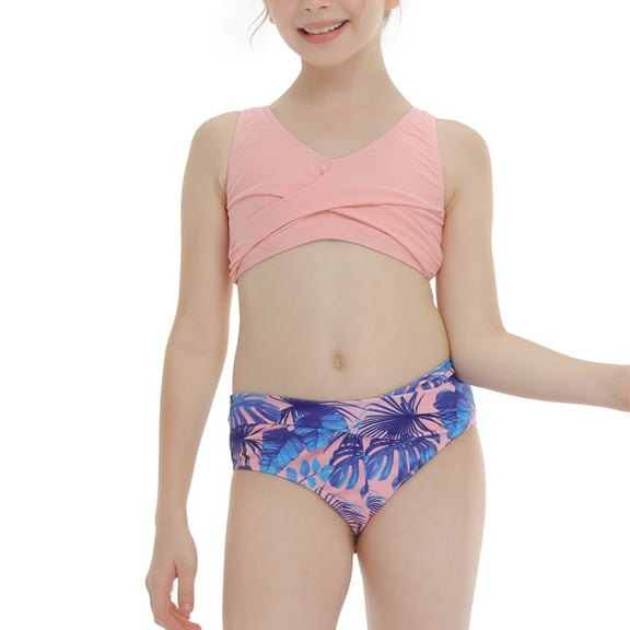 Fesfesfes Swimsuits for Mother and Daughter Floral Print Two Pieces Bikini Girls Family Matching Swimsuit Big Girls Swimwear