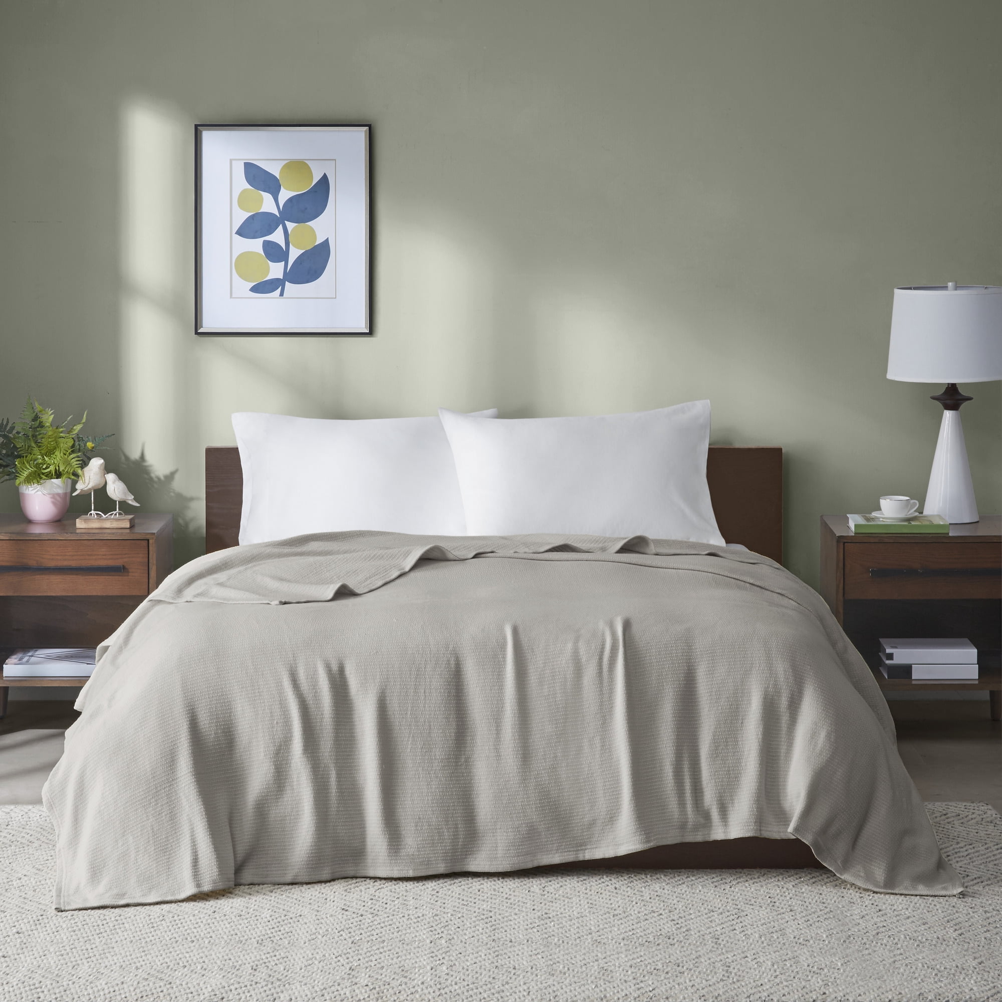 Home Essence Knit Freshspun Basketweave Cotton Blanket, 108x90, King, Grey