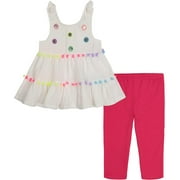 Kids Headquarters Girls 4-6X Pom Tank Legging Set (White 4)