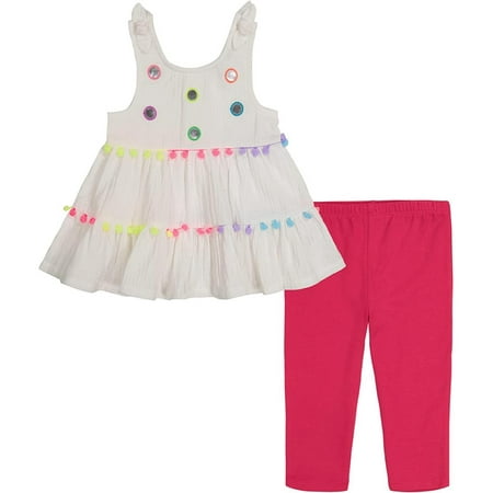 Kids Headquarters Girls 2T-4T Pom Tank Legging Set (White 4T)