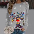 thumbnail image 2 of Wang6 Womens Plus Size Christmas Sweatshirts Cute Xmas Reindeer Snow Printed Long Sleeved Hoodless Tshirts Causal Black Round Neck Loose Fit Pullovers Tops X_Light Gray XXL, 2 of 4