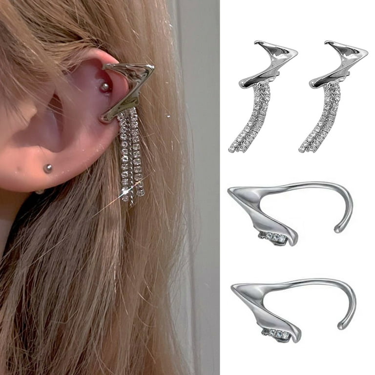 Front and Back Tassel Rhinestone Ear Cuff (no piercing)