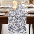 thumbnail image 3 of Blue Floral Leaf Table Runner 108 Inches Long,Retro Farmhouse Plant Tree Branch Cotton Linen Table Runners Dresser Scarves,Fabric Tabletop Scarf Furniture Cover for Home Dinner Party 13"x108", 3 of 9