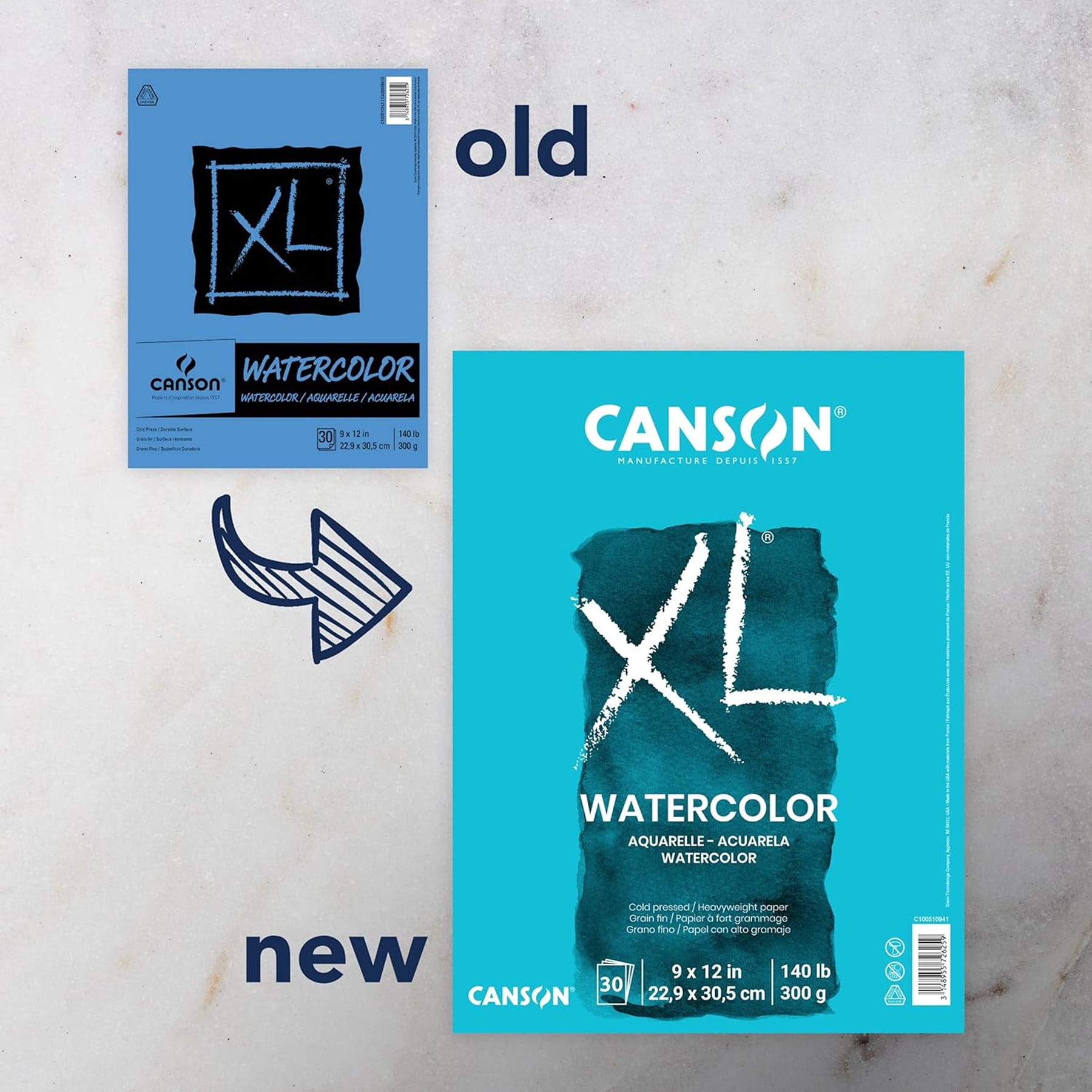 Canson XL Series Watercolor Pad, Heavyweight White Paper, Foldover Binding, 30 Sheets, 9x12 inch, Pack of 3