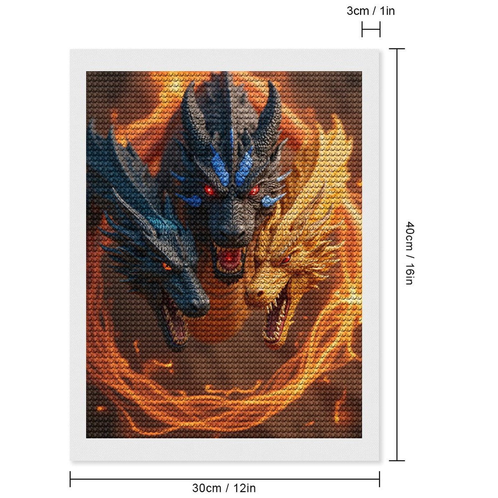 Diamond Art Kits for Adults, Triple Headed Fiery Dragons 5D Diamond Painting Kits for Adults Beginners, DIY Full Drill Diamond Painting, Gem Art and Crafts 12x16