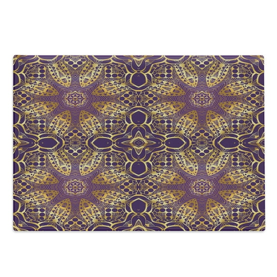 Purple Mandala Cutting Board, Bohemian Motif Style Design Universe Image, Decorative Tempered Glass Cutting and Serving Board, Large Size, Purple Yellow, by Ambesonne