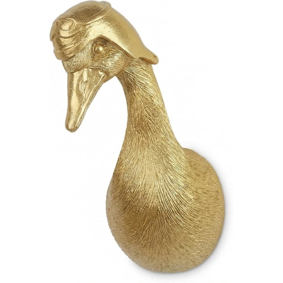 Gold Pilot Duck Animal Head Wall Decor, Resin Duck Head Wall Sculpture, Vintage Gold Wall Accent for Entryway, Living Room & Office