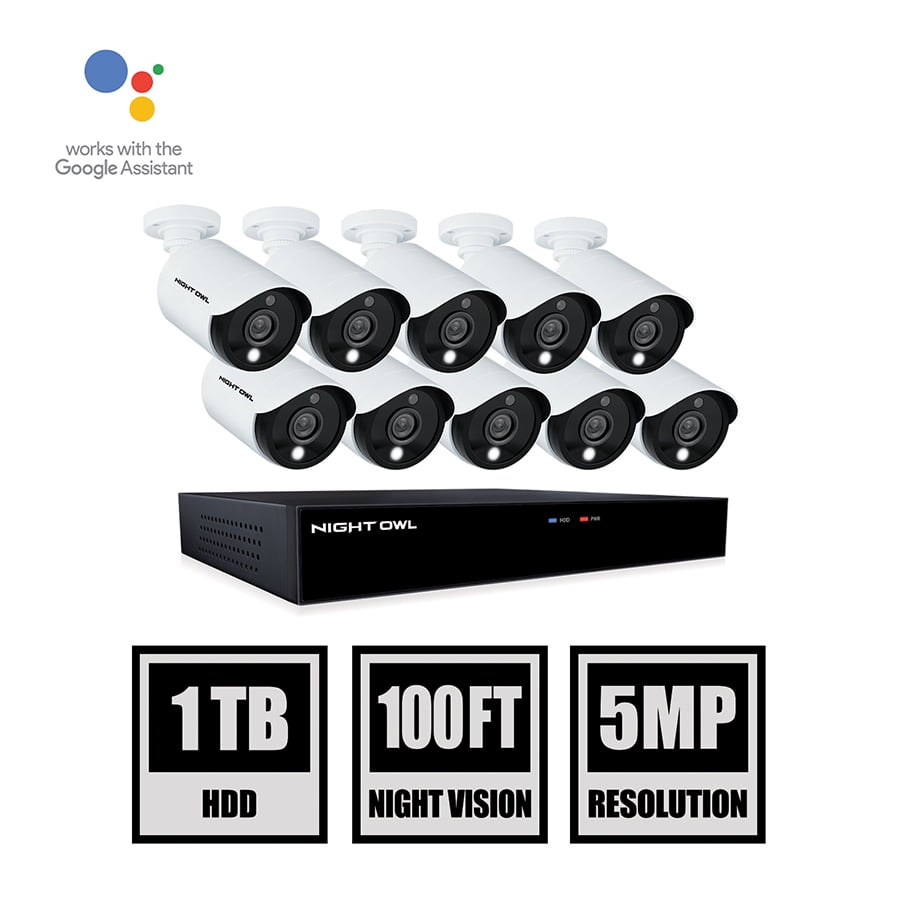 Night Owl 16 Channel DVR, (10) 5MP Wired Spotlight Cameras with 1TB