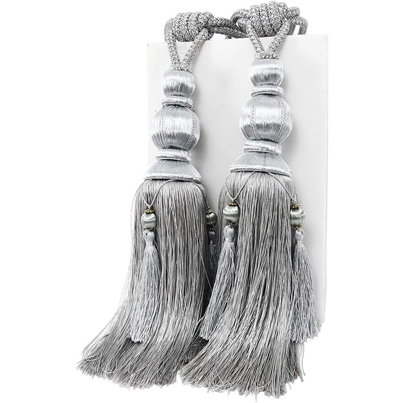 1 Pair Handmade Rope Curtain Tiebacks with Tassels for Rope Drape Window Curtains for Home or Office Decoration,Gray