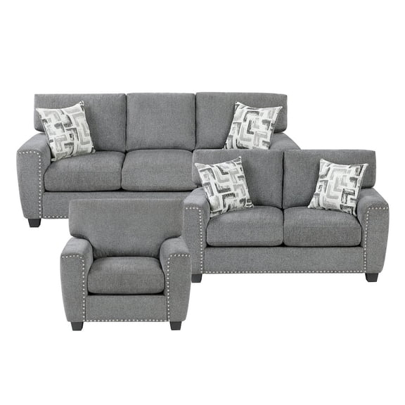 Lexicon Isabel Chenille 3pc Set: Sofa, Loveseat, Chair in Dark Gray