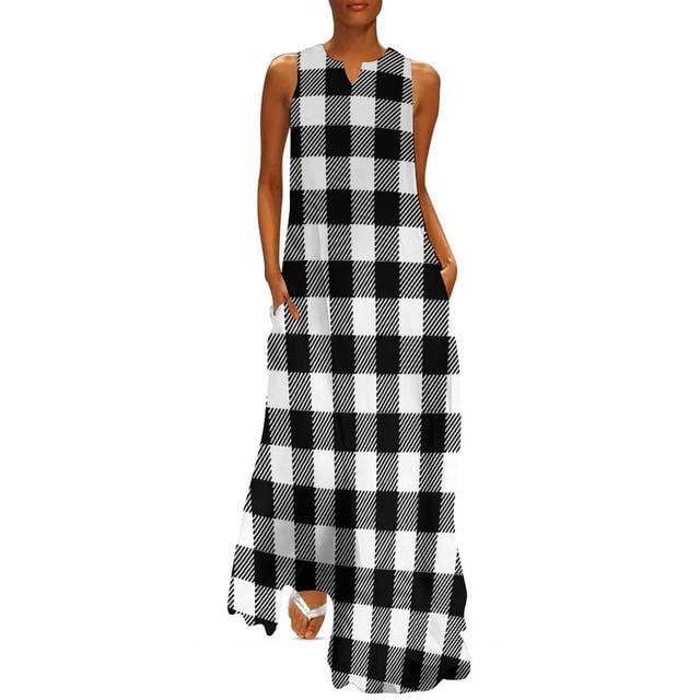 Robe à Carreaux Vichy Rouge et Blanc Robe Maxi Vintage Street Wear Boho Plage Longues Robes Col en V Design Surdimensionné Vestidos