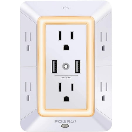 USB Wall Charger, Surge Protector, 6-Outlet Extender with 2 USB...