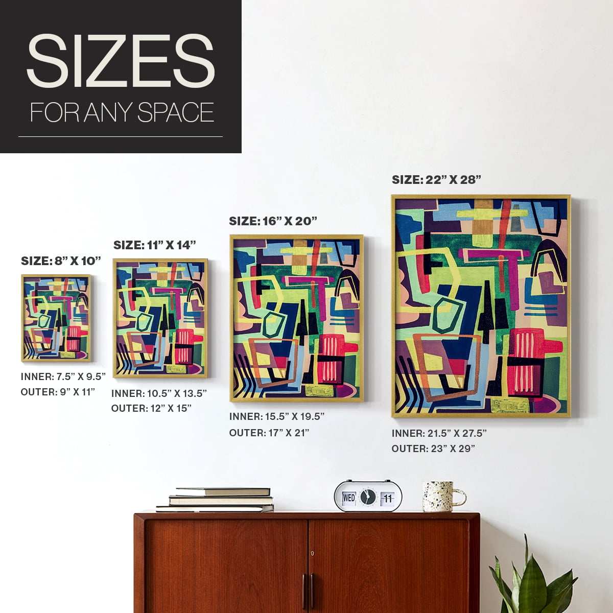 Connected Colors I Framed Print in Gold Solid Wood Framed Print No Nail Hanging