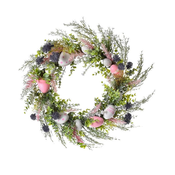 Luzkey Artificial Easter Egg Wreath Hanging Ornament Easter Decorations Silk flower Wreath for Front Door Easter Wedding Home Holiday C