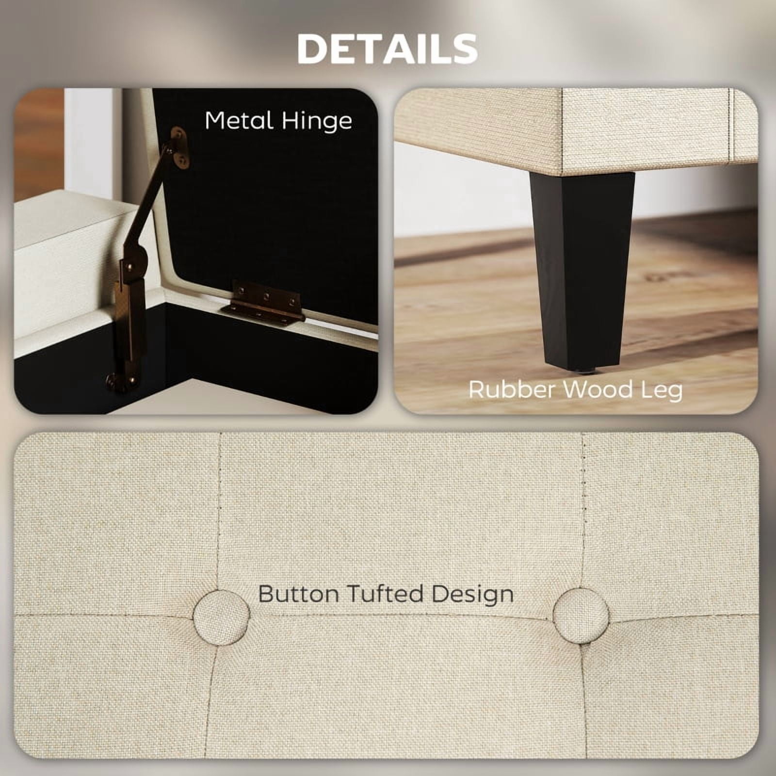Alvantor Storage Ottoman Bench with Lift Top, Linen Upholstered Entryway Seat 36.25"x15.75"x15.75" Beige