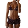 thumbnail image 6 of Lerpwige Women's 3 Piece Halter Bikini Set Polka Dots Triangle String Swimsuits Bathing Suit with Beach Cover Up Shorts, 6 of 7
