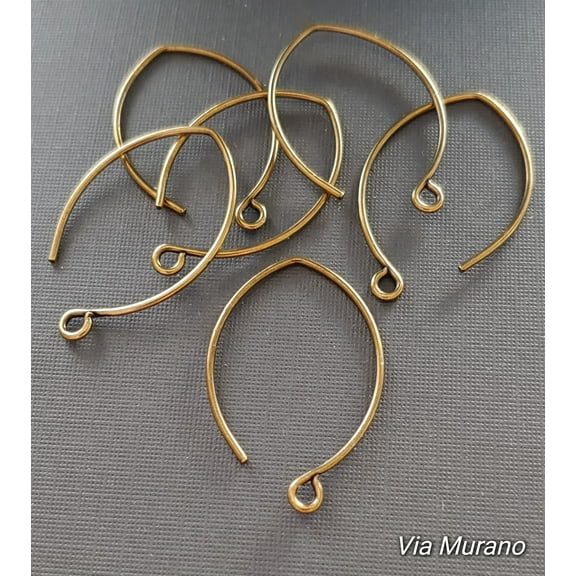 Rounded V shaped brass earring wire ear wire rounded style earring finding Antique Brass Brasseria DuroPlate 17x30mm (3 Pair). Made in USA.