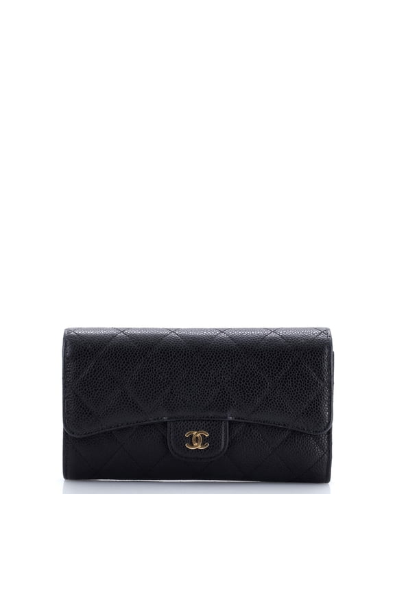 Pre-Owned Trifold Classic Flap Wallet Quilted Caviar Long By Rebag