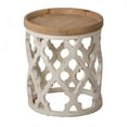 thumbnail image 4 of 23 Inch Side Table, Vintage Wood Cutout Design, Round Top, Brown, Cream- Saltoro Sherpi, 4 of 5