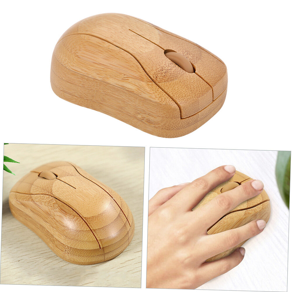 M Buder Wireless Optical Bamboo Mouse, Ergonomic 2.4G Computer Mice with 3 Adjustable DPI, USB Receiver for Notebook PC Laptop, Yellow
