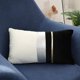 thumbnail image 3 of Funda de almohada lumbar de terciopelo de retazos negros con cojín de cuero a rayas doradas para decoración de sofá de dormitorio, 3 of 5