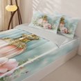 thumbnail image 3 of Castle Fairy Vintage Perfume Floral Print Zipper Twin Comforter Sets with Fitted Sheet and 2 Pillowcases,Dreamy Flowers Pattern Zipper Bedding Set,Pink Teal,Grey Reversible,4-Piece, 3 of 6