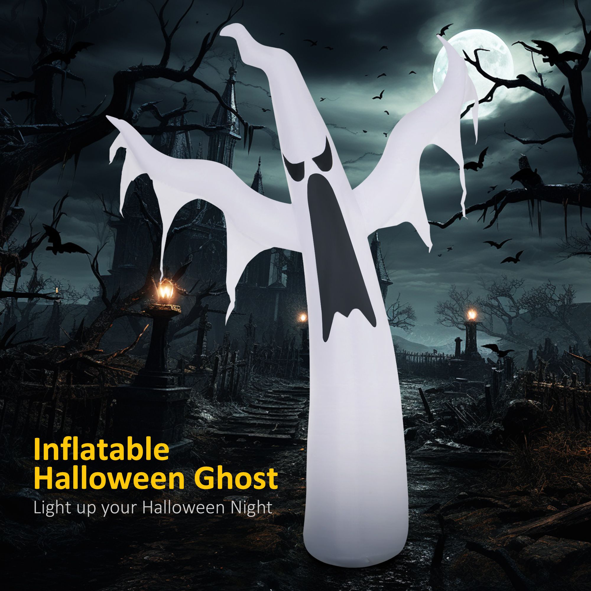 Alvantor Inflatables Halloween Ghost Decorations 6" Blow Up Display with LED Light for Garden, Lawn White