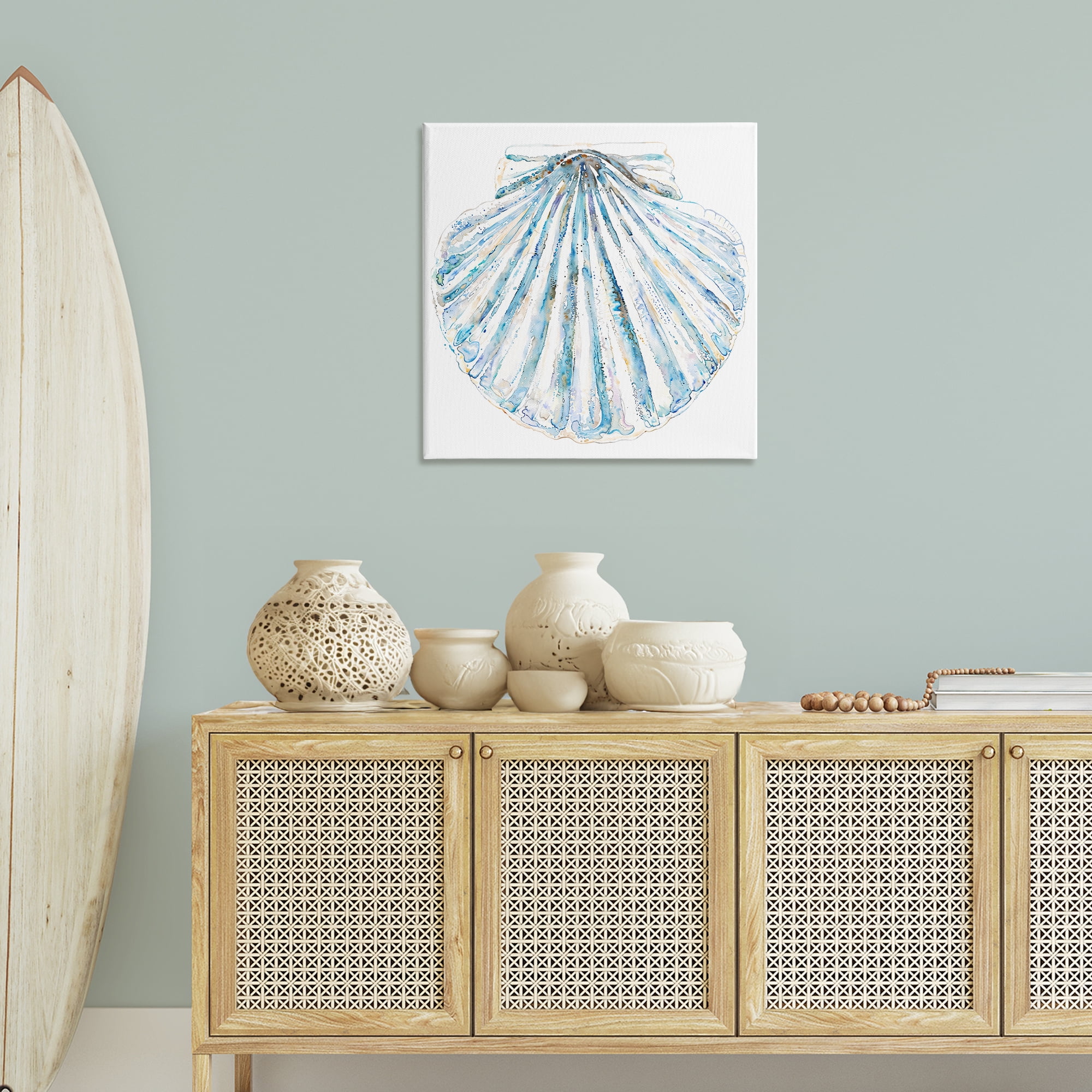 Stupell Industries Clam Shell on White Coastal Painting Gallery Wrapped Canvas Art Print Wall Art, 30 x 30