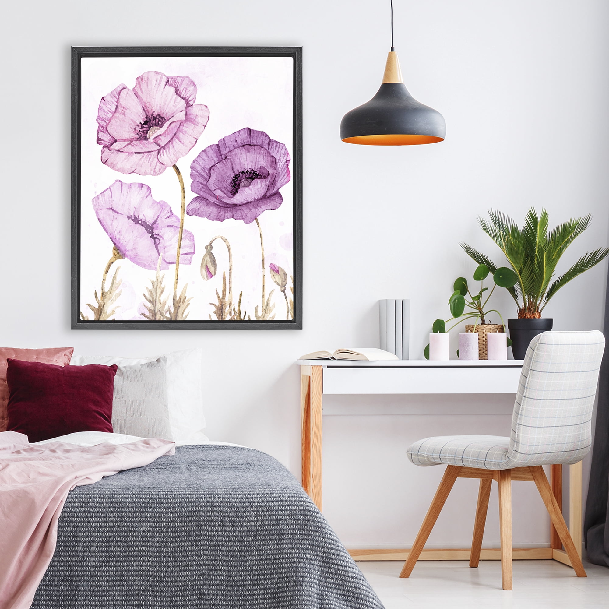 Stupell Industries Bright Poppies in Purple Black Framed Floater Canvas Wall Art, design by Kim Allen
