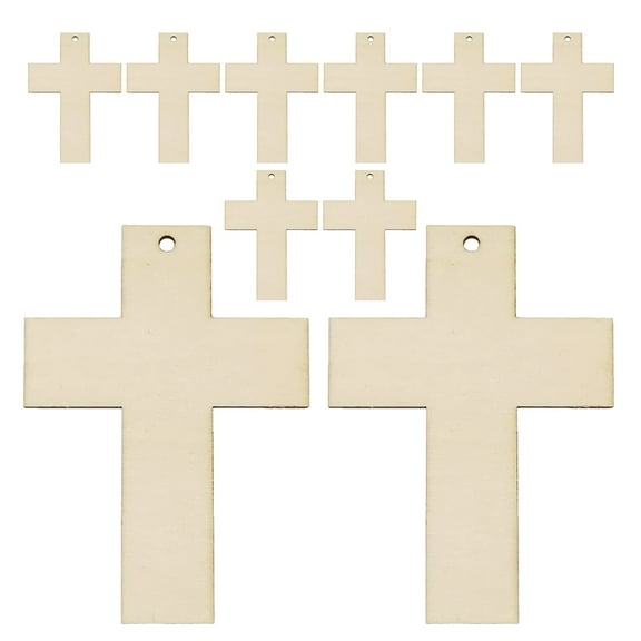 10pcs Unfinished Wood Cross Pendant Diy Cross Unpainted Cross Ornament Diy Crafts Making Material