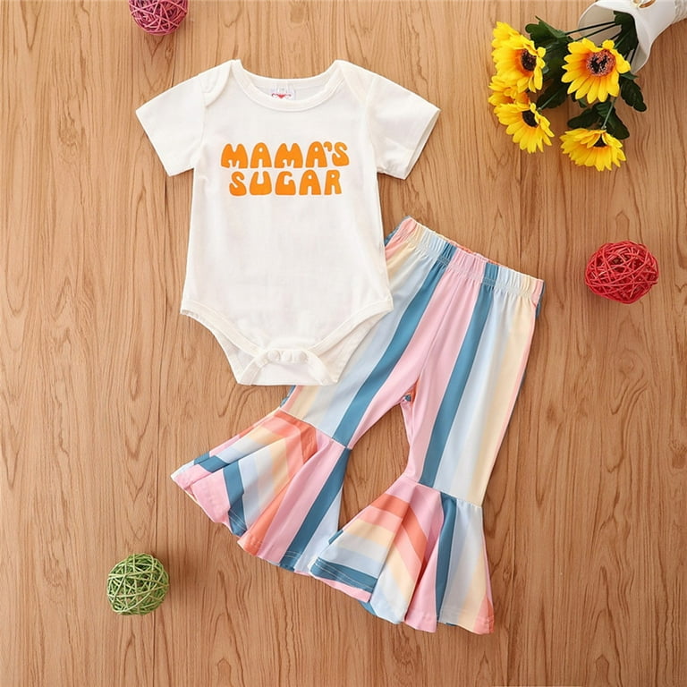 Little Girl Outfits Size 7/8 Two Piece Set for Girls Kids Toddler Baby  Children Girls Summer Striped T Shirt Flared Pants Bell Bottoms Clothes  Outfits Set Girl Clothes 