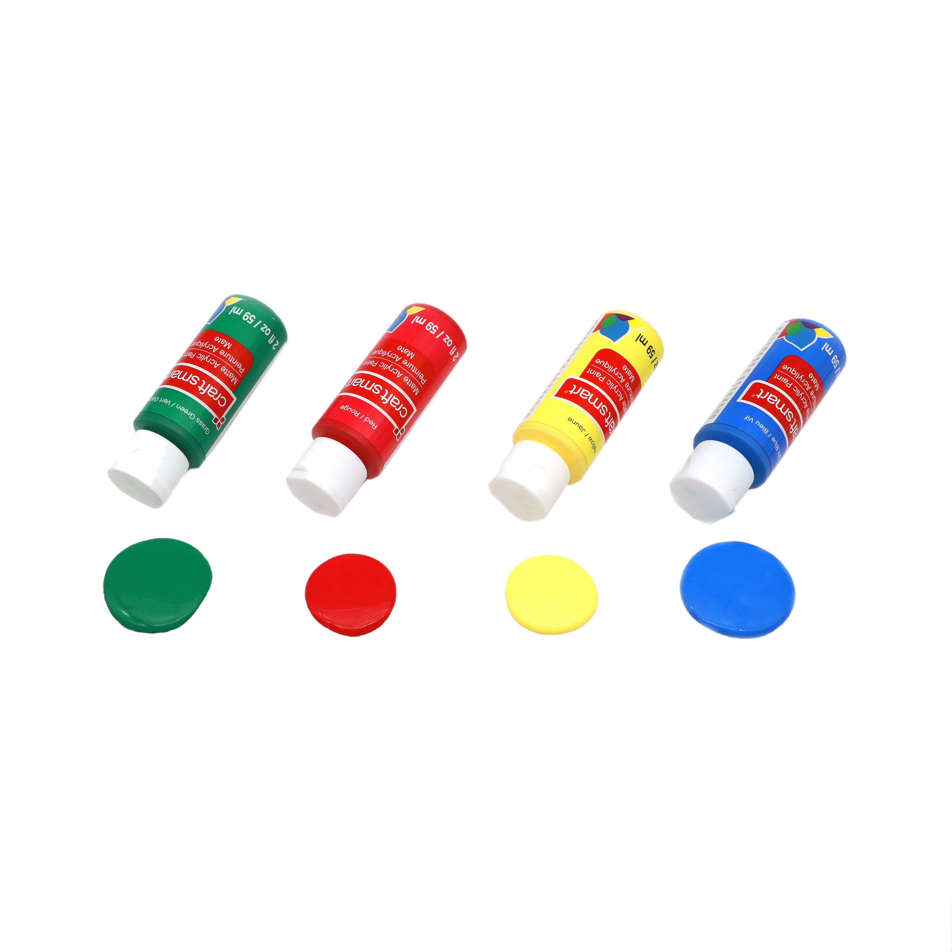 Craft Smart Primary Acrylic Paint, All-Purpose Intermixable Matte Finish, Red/Yellow/Blue/Green, 2 fl. oz., 24 Packs (96 Total Bottles)