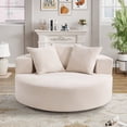 thumbnail image 3 of Ebello 58" Oversized Round Swivel Accent Chair, Corduroy Upholstered with 360-Degree Rotating Base for Living Room Bedroom, Beige, 3 of 8