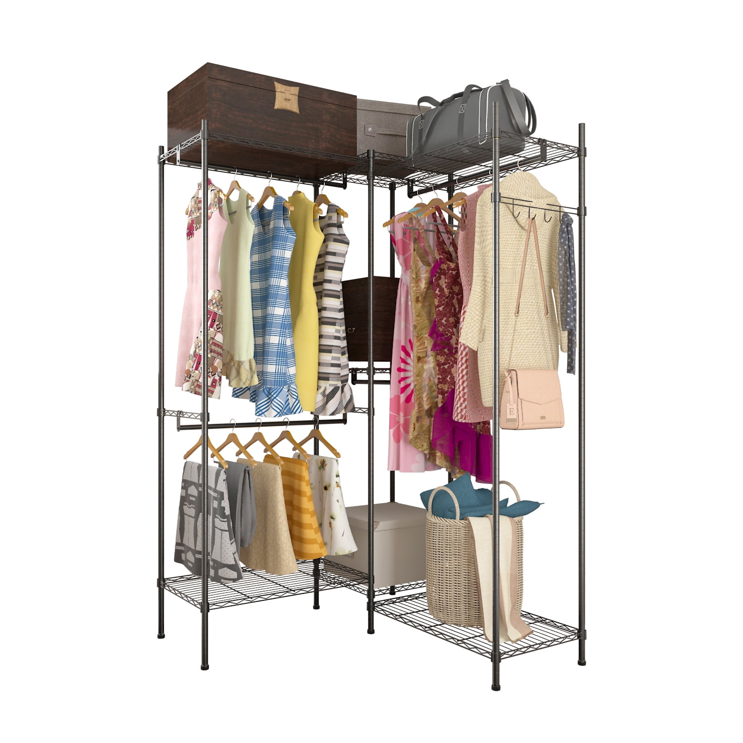 GZXS Wardrobe Closet Organizer L-Shaped Corner Metal Garment