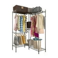 thumbnail image 4 of GZXS Wardrobe Closet Organizer L-Shaped Corner Metal Garment Rack with 3 Clothing Hanger Rods and Side Hooks, Ample Storage Space, Free Assembly, Black, 4 of 8