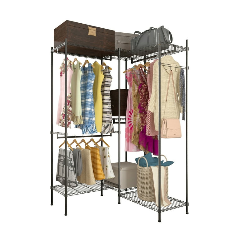 Closet Organizer Metal Garment Rack Portable Clothes Hanger Freestanding  Closet Wardrobe 77Wx 18D x 77H