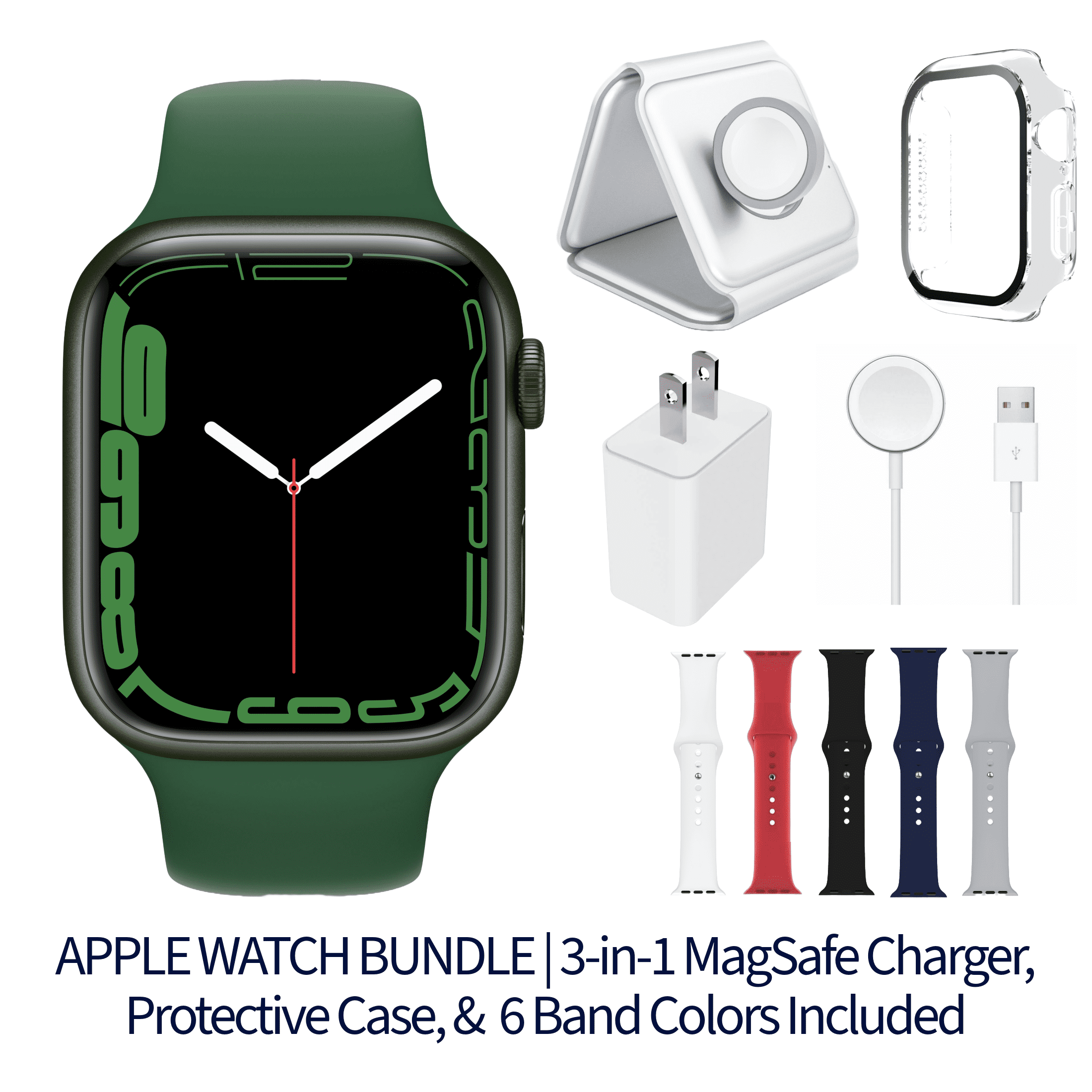 Restored Apple Watch Series 7 Bundle – 45mm Gps Green (2021) – Magnetic Charger & Sport Band Included (Refurbished)