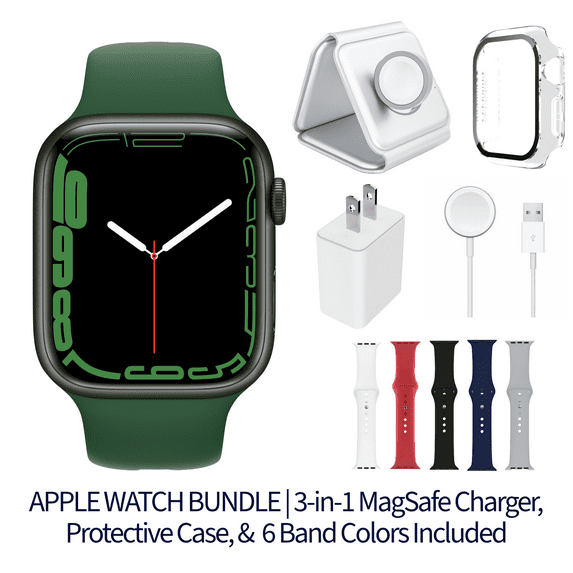 Restored Apple Watch Series 7 Bundle – 41mm GPS Green (2021) – Magnetic Charger & Sport Band Included (Refurbished)