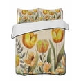 thumbnail image 2 of Quilts Twin Size, Yellow Orange Spring Floral Soft Comforter Bedding Set for Bed, Summer Botanical Tulip Vintage Lightweight Quilted Bedspread with Pillow Cover(2 Pieces) for All Season, 68x86 Inch, 2 of 6
