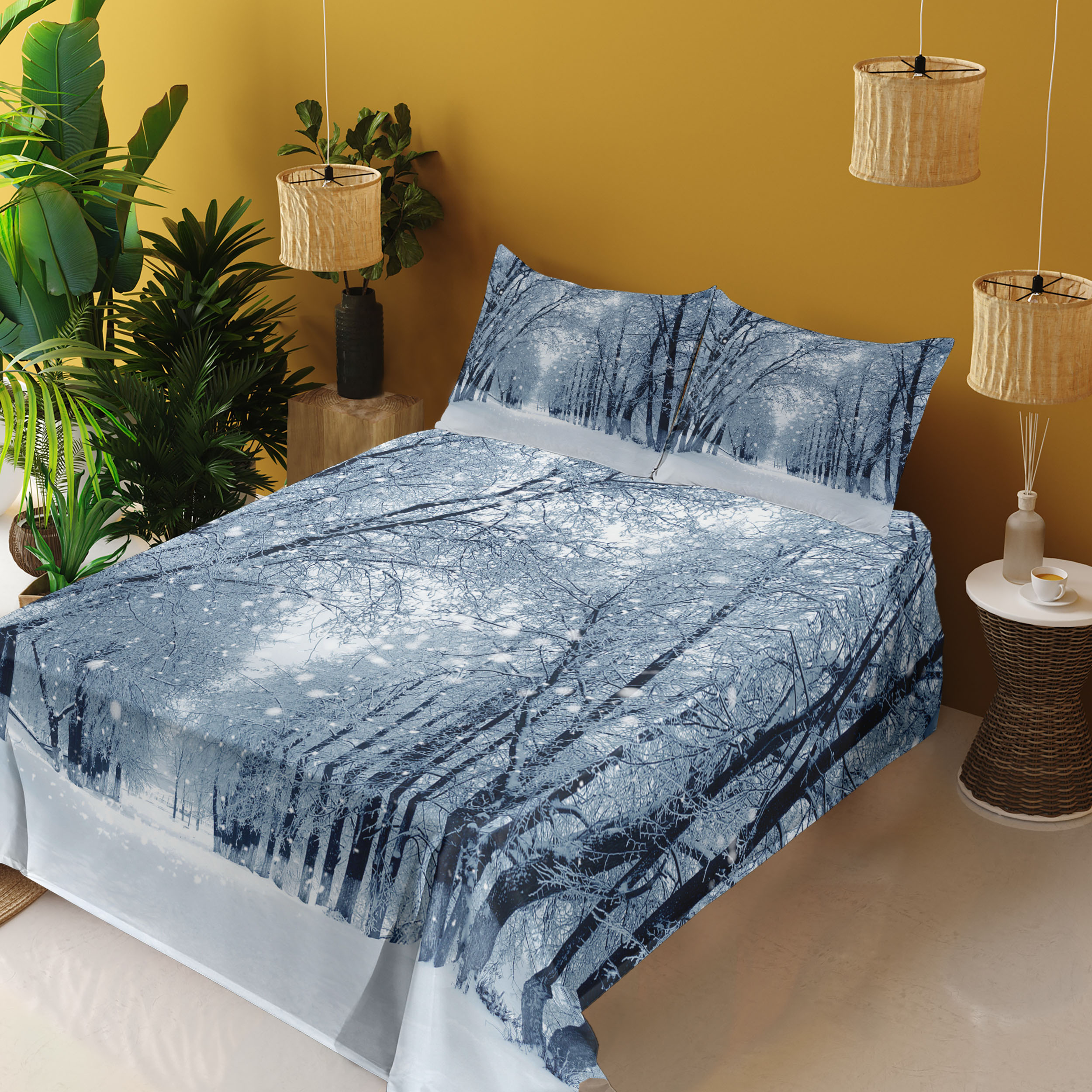 Ambesonne クリスマスマット 4枚セット 雪に覆われた森 ウソの群れ リス ウサギ 鹿 ノエルテーマ 洗濯可能なファブリッ 並行輸入品 Ambesonne クリスマスマット 4枚セット 雪に覆われた森 ウソの群れ